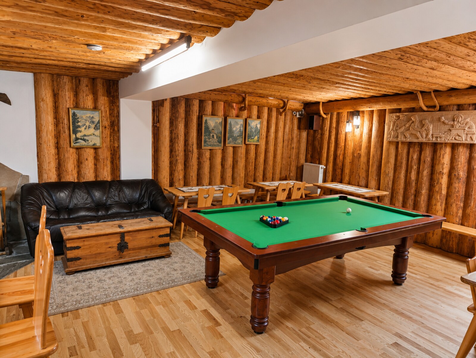 Billiards room with wooden interior
